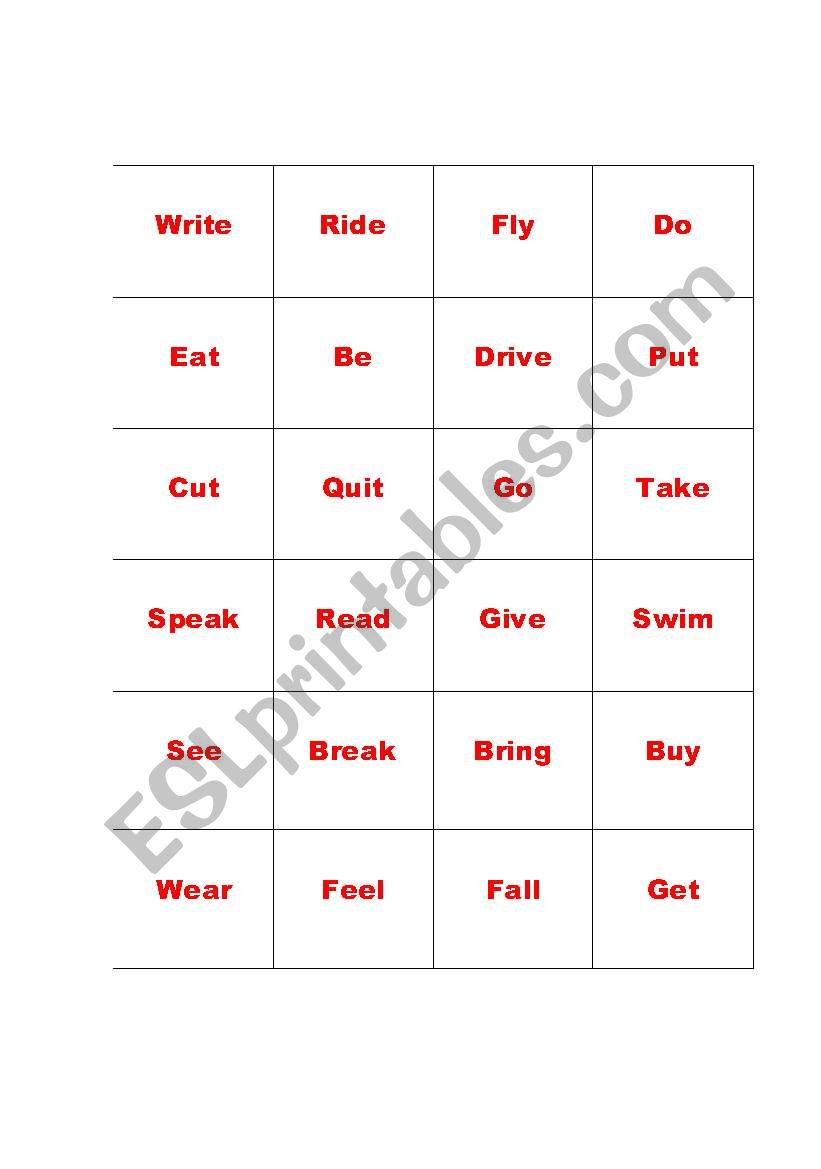 Irregular verbs activity cards (double sided) +activity instructions =7 pages