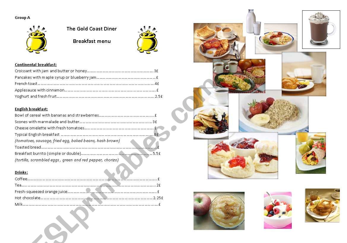 English breakfast project worksheet