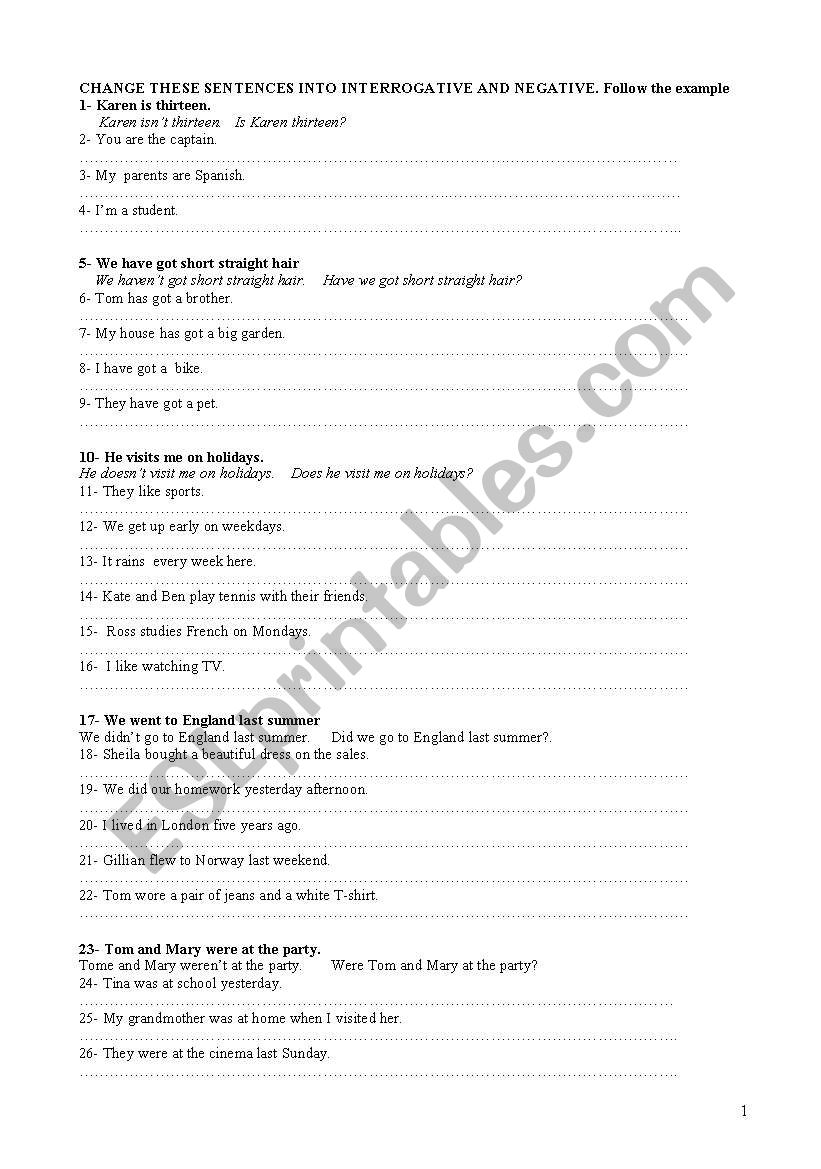 changing into interrogative and negative