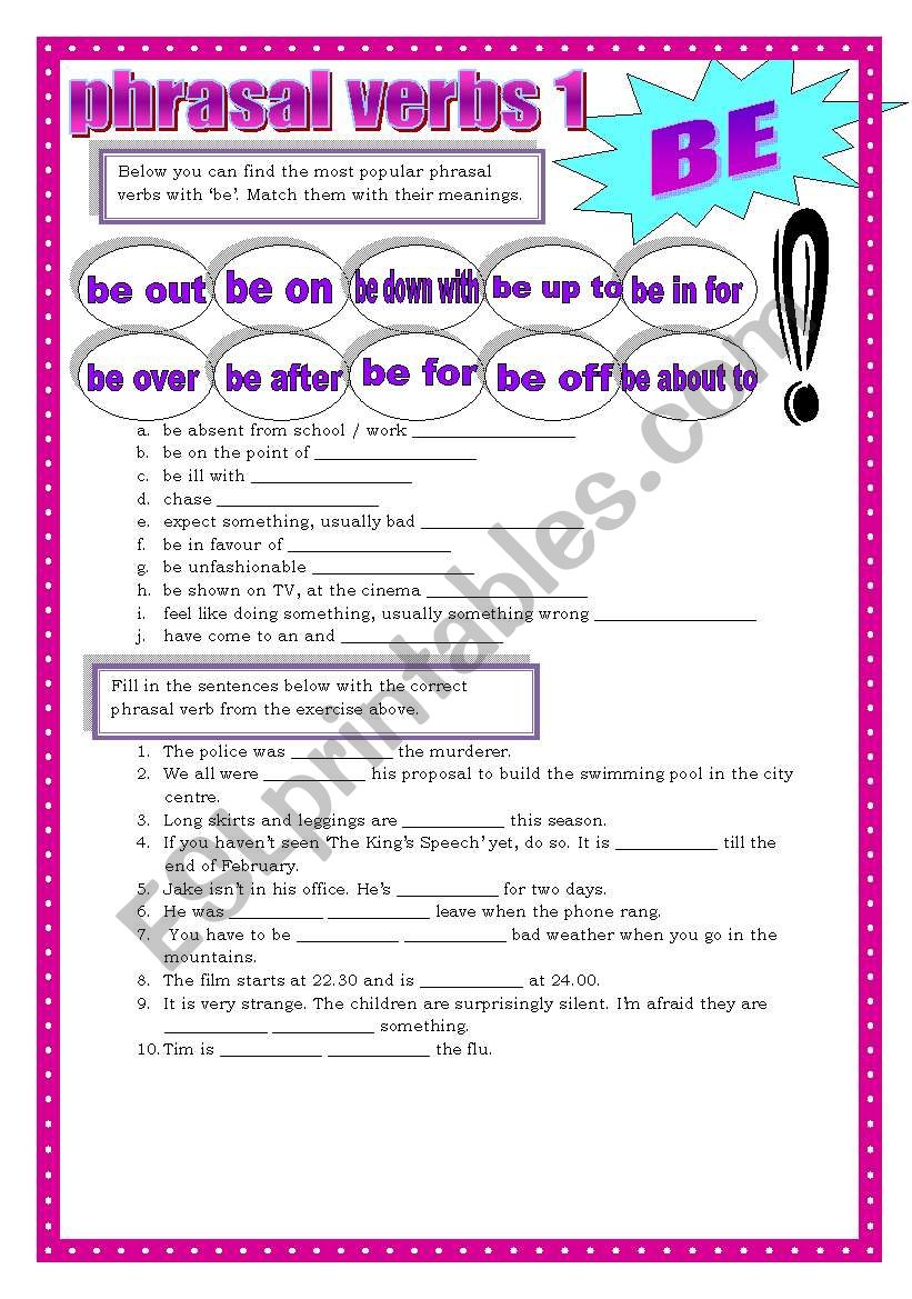 PHRASAL VERBS 1 - be  worksheet