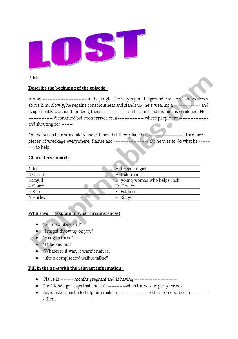 Lost Pilot worksheet