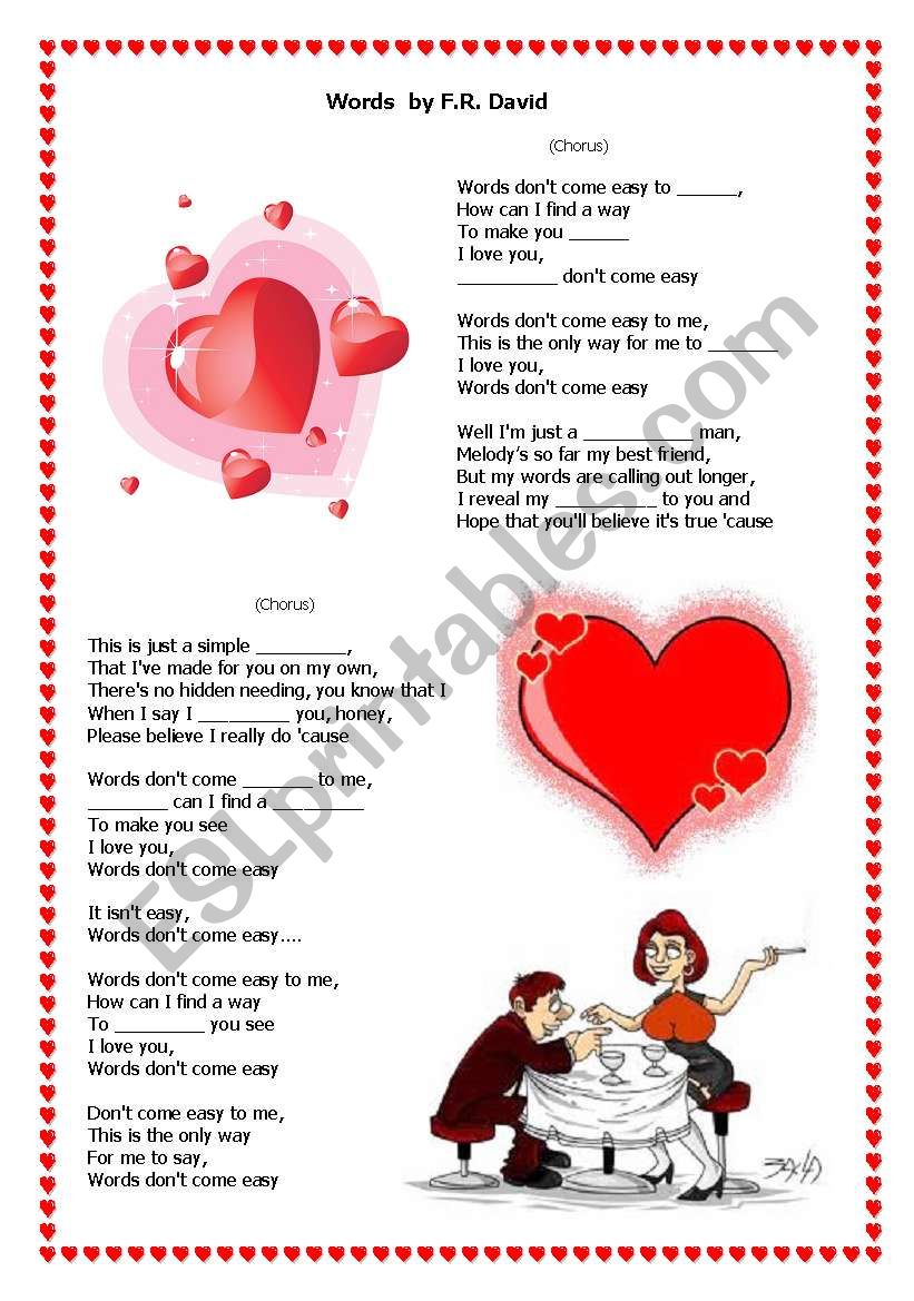 song Words gap filling task for practising Present Simple