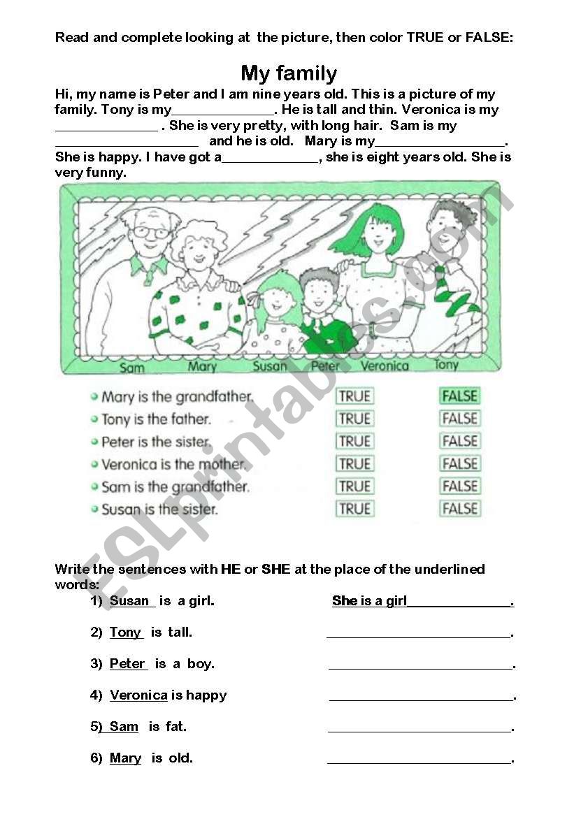 My family worksheet