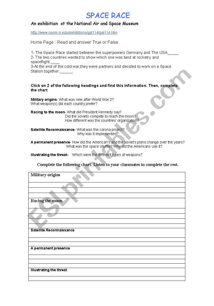 Space race worksheet