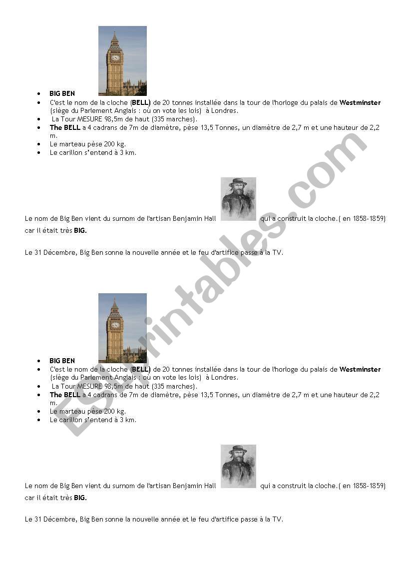 BIG BEN worksheet