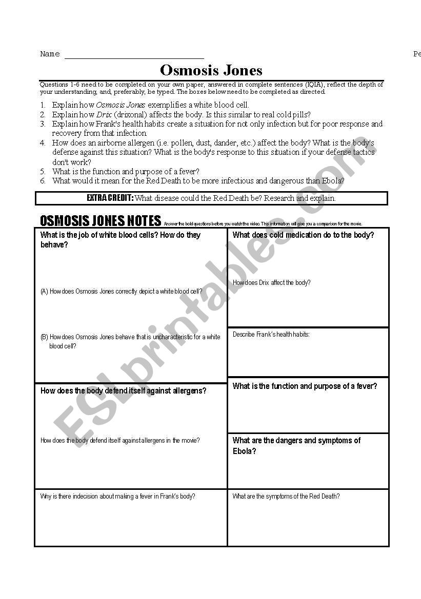 OSMOSIS JONES RED DEATH worksheet