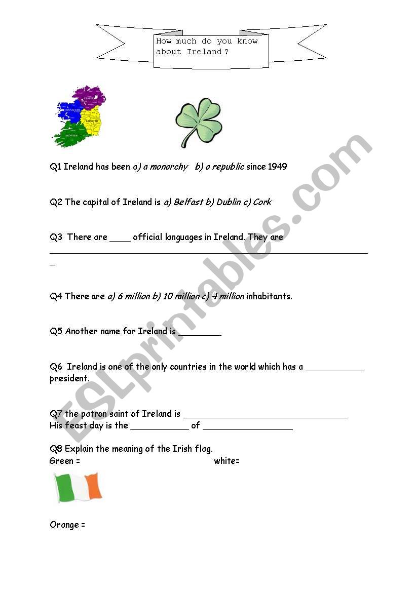 Irish quiz worksheet