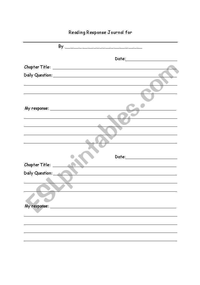 Reading Response Journal worksheet