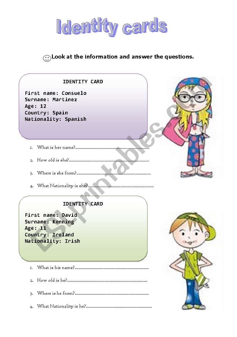 Identity cards worksheet