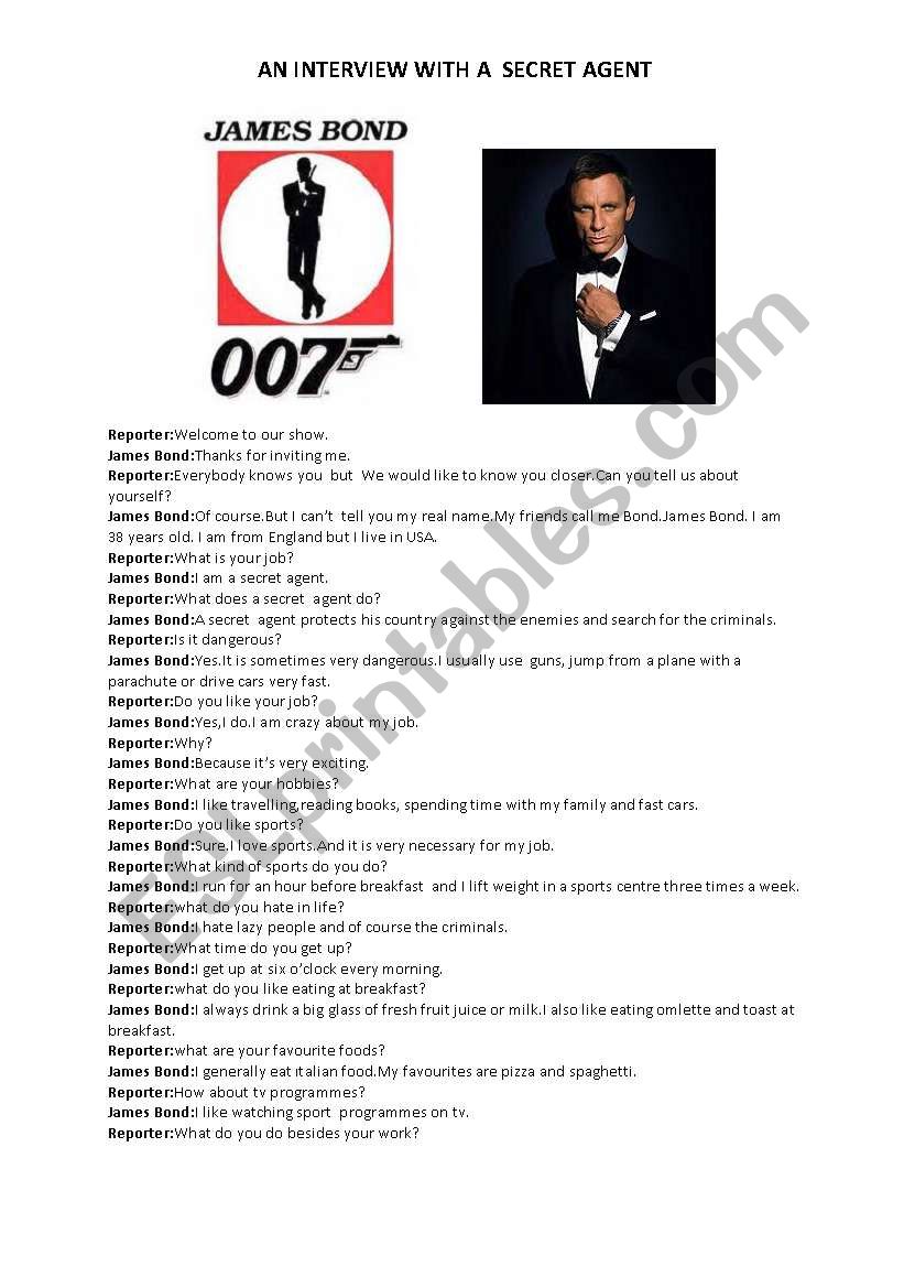 an interwiev with james bond worksheet