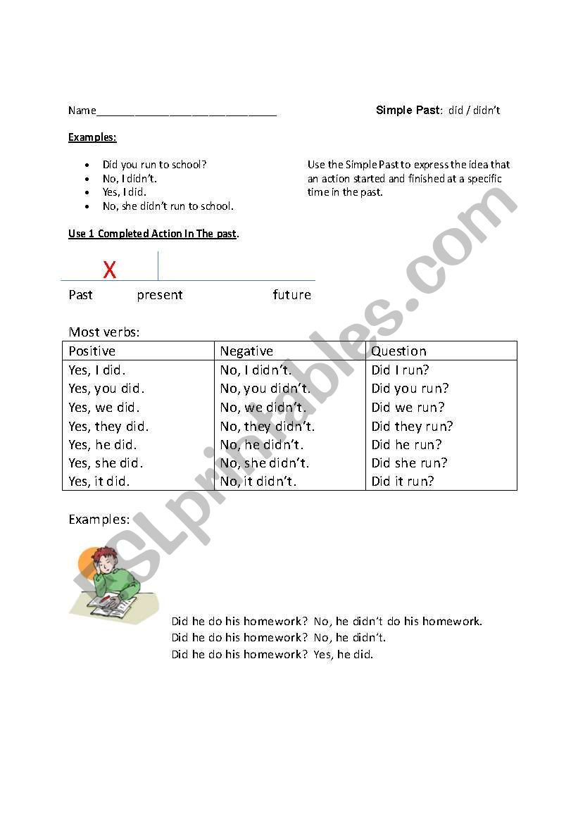 Simple past did/didnt worksheet