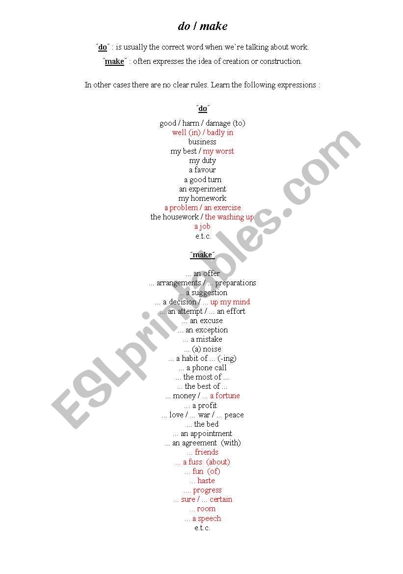 DO- MAKE  worksheet