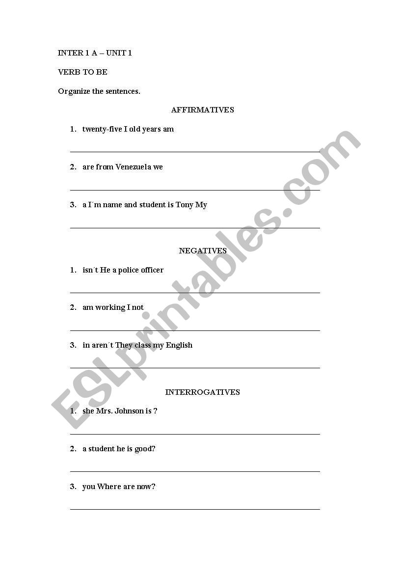 VERB TO BE worksheet