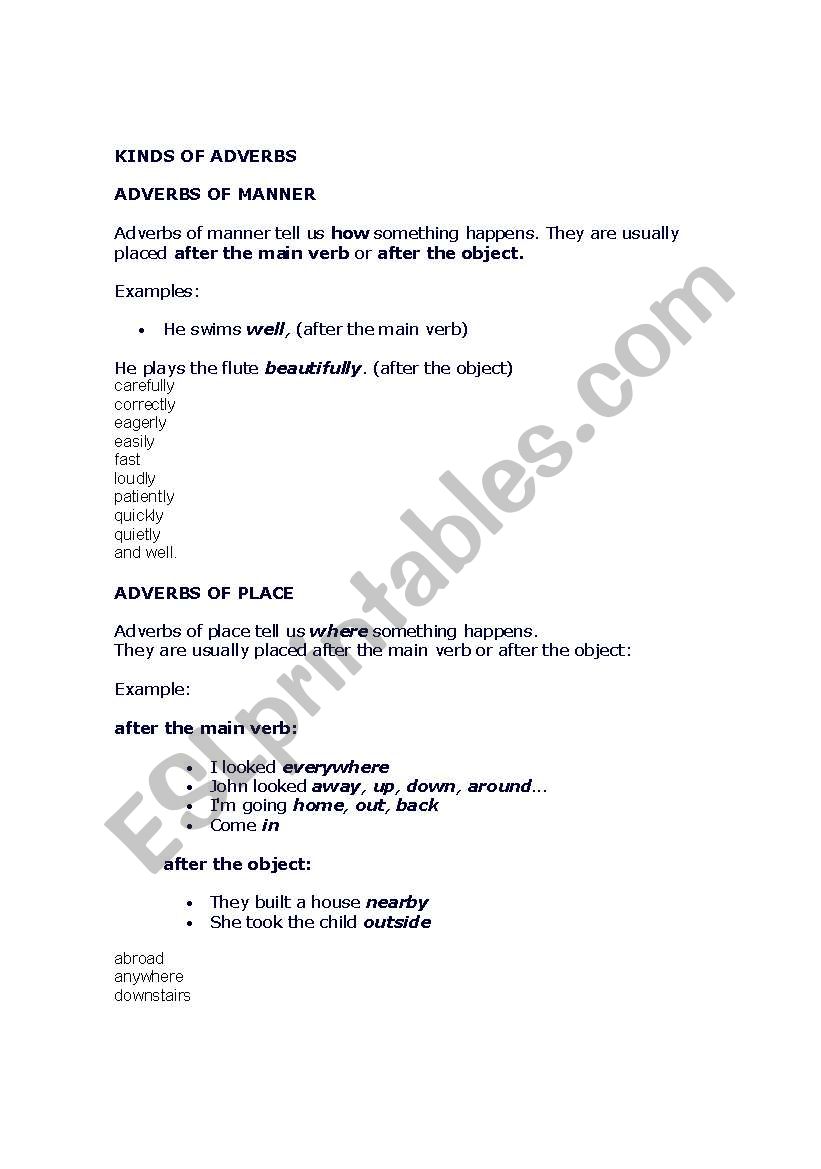 adverbs worksheet