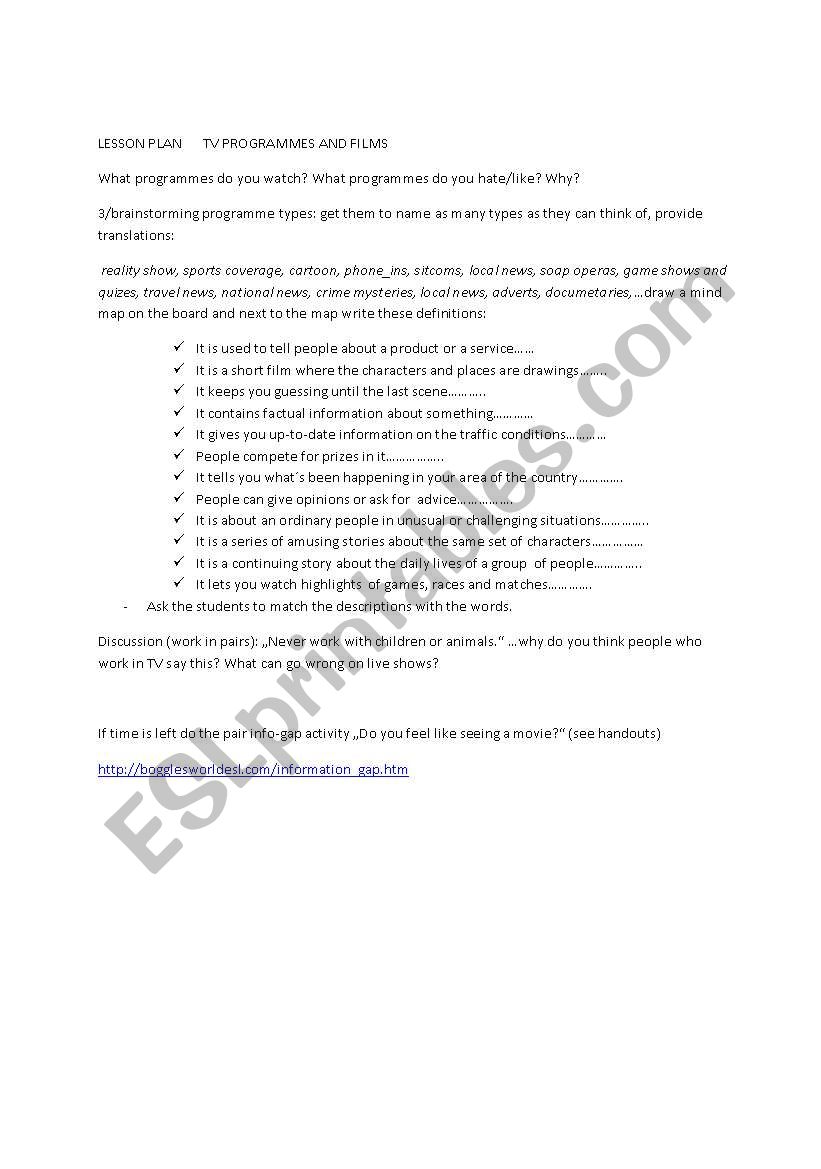 vocabulary for tv programmes worksheet