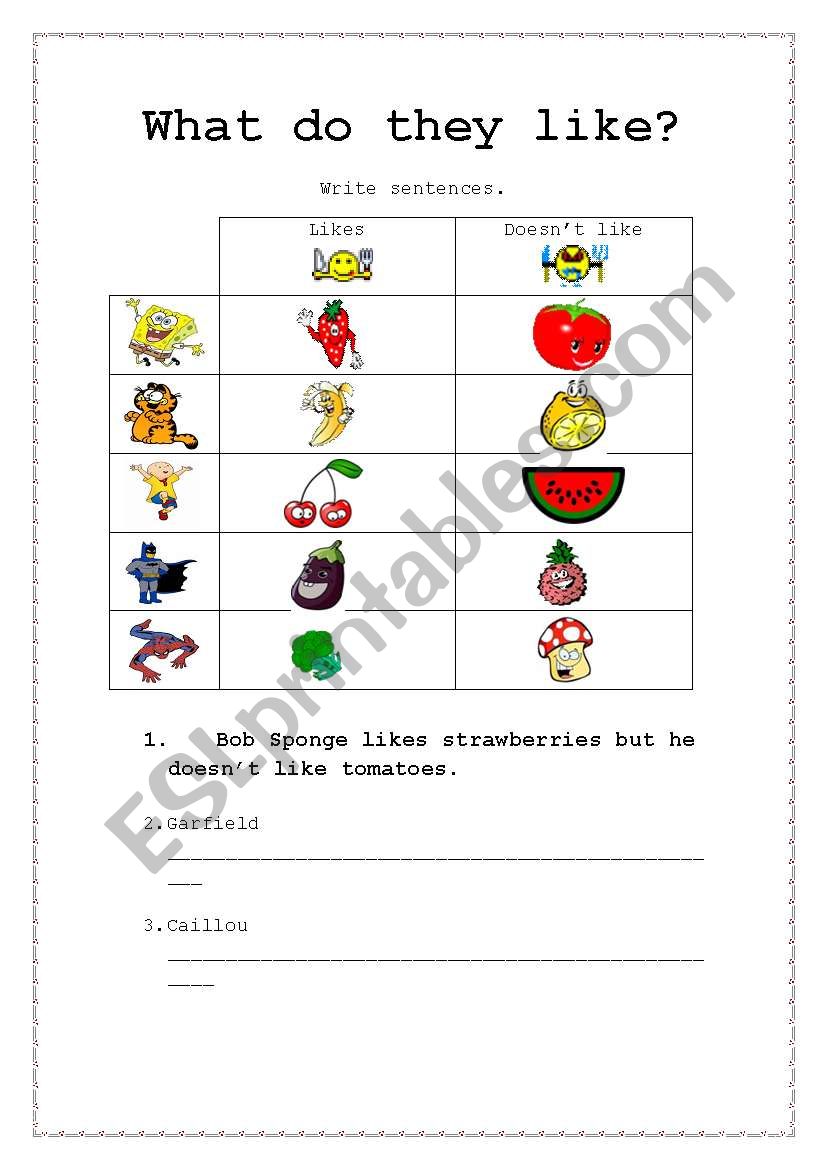 what do they like? worksheet
