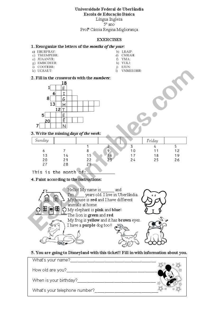 Activities to review worksheet