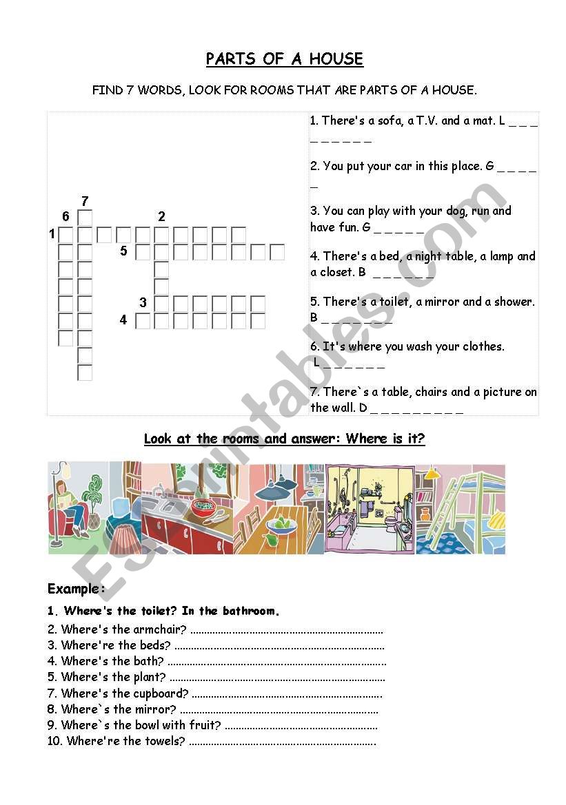 Parts of the house worksheet