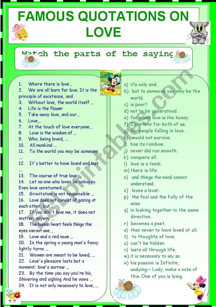 Famous Quotations on love worksheet