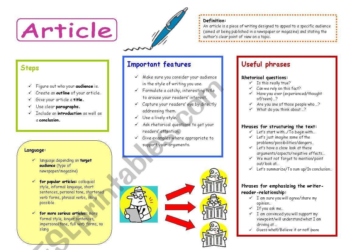How to write an article - ESL worksheet by Karin Austria