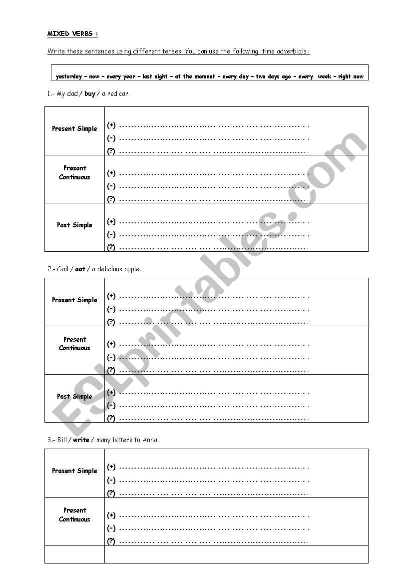 Mixed Verbs worksheet