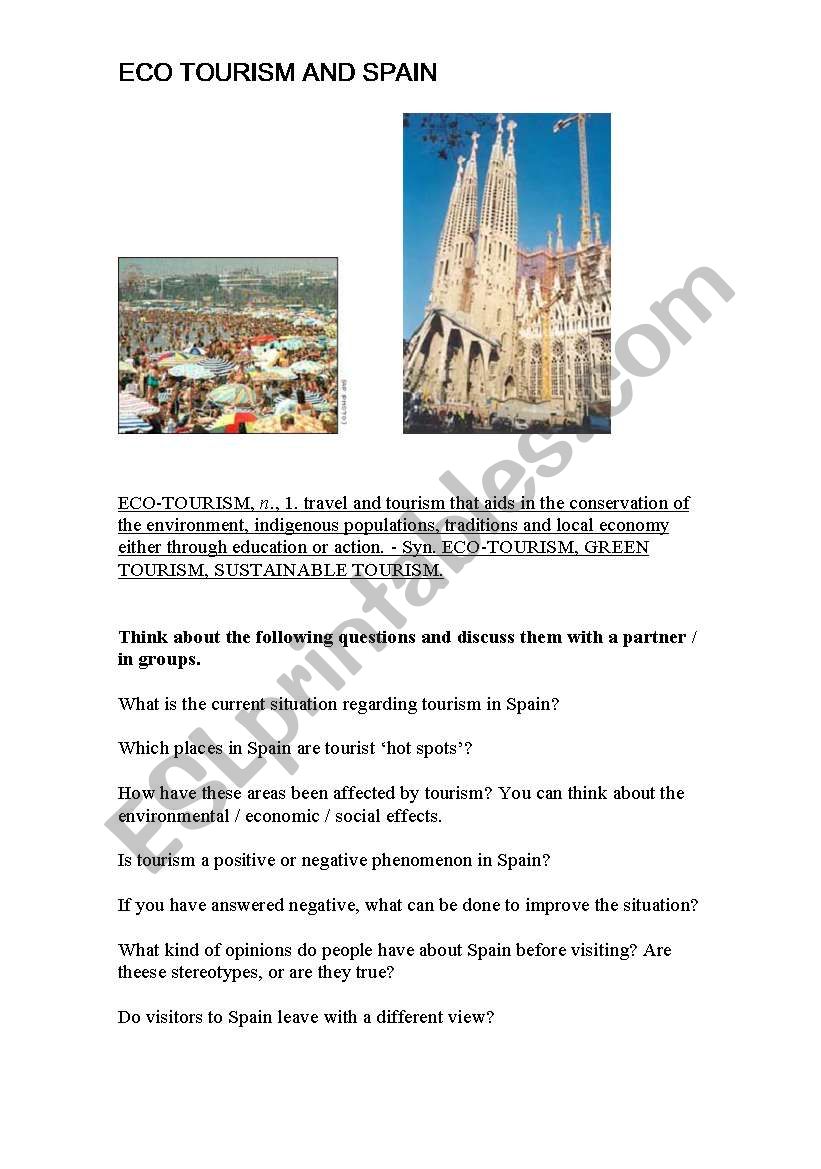 Eco Turism and Spain worksheet
