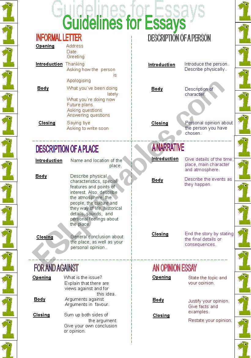 Guidelines for essays (1/2) worksheet