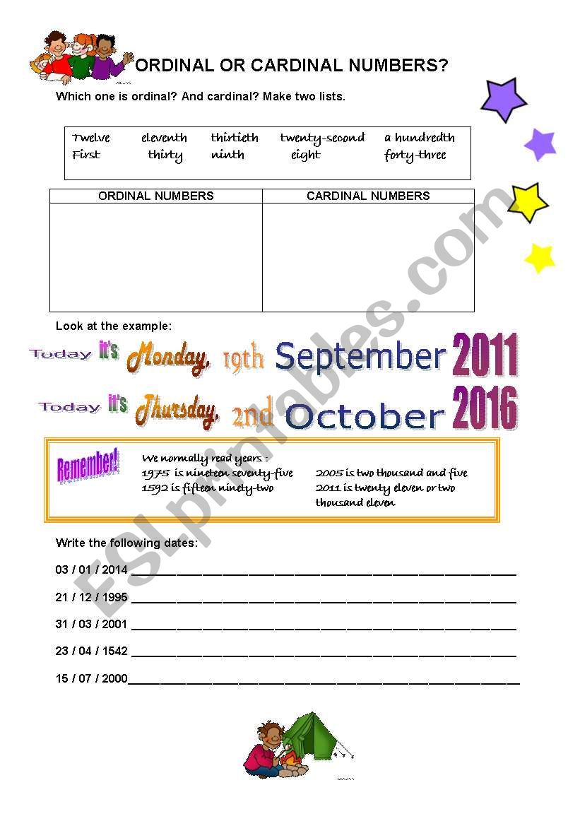 Ordinal or Cardinal Numbers worksheet