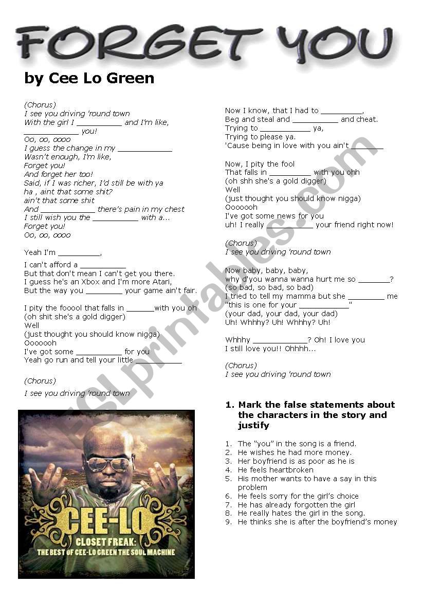 Forget You by Cee Lo Green worksheet