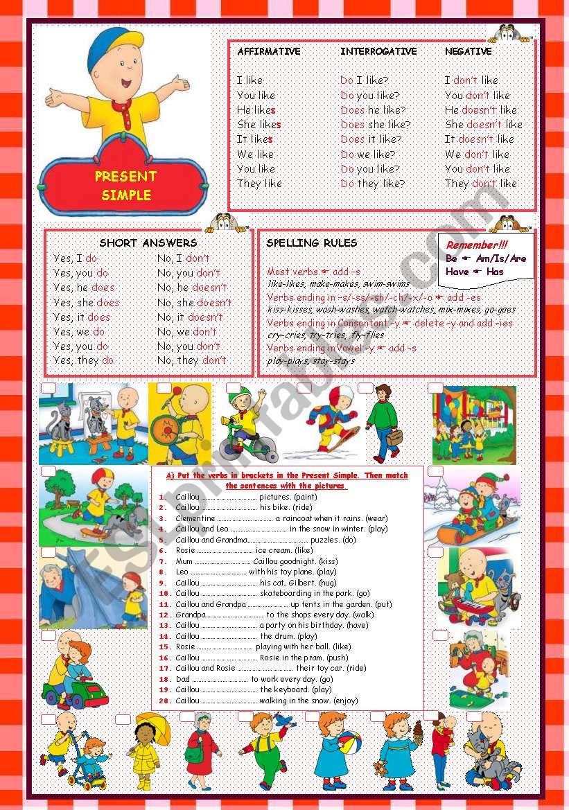 TENSES - PRESENT SIMPLE WITH CAILLOU