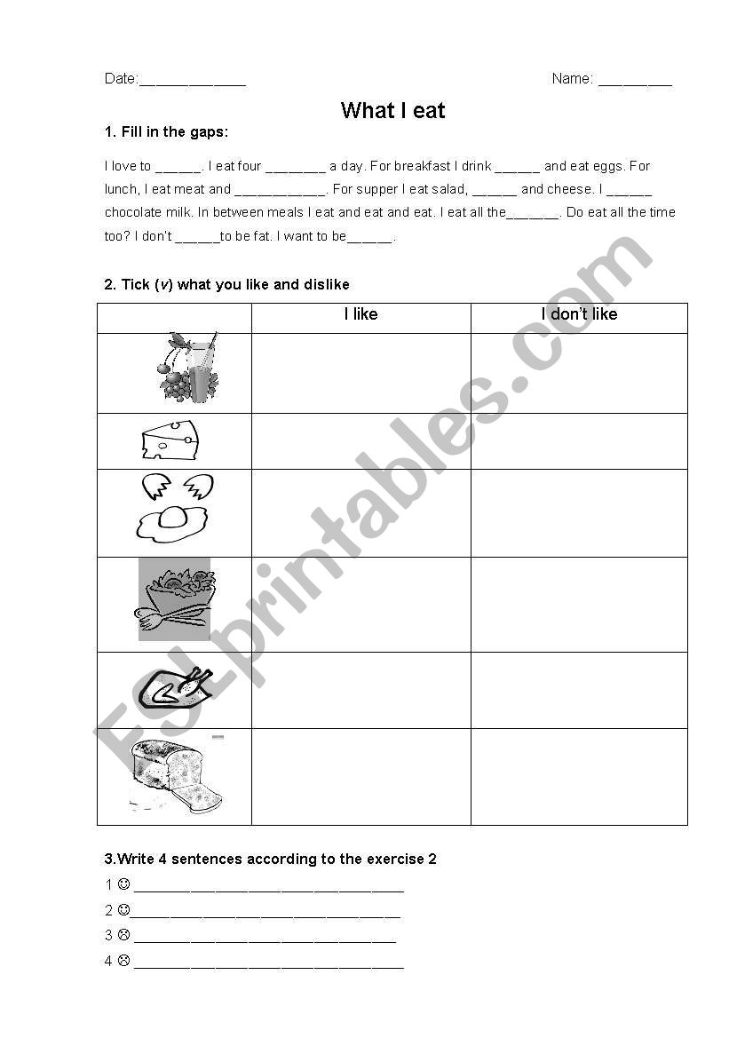 Food- What I Eat worksheet