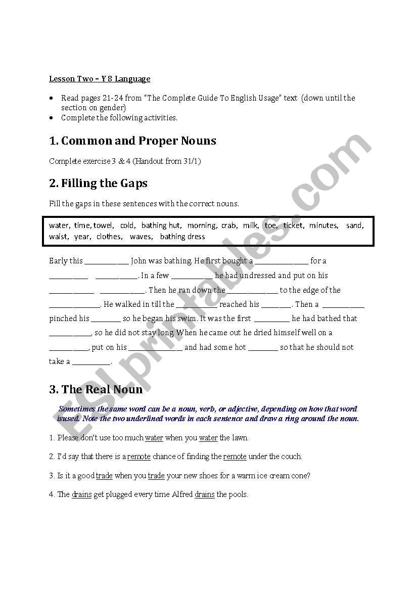 Common and Proper Nouns worksheet