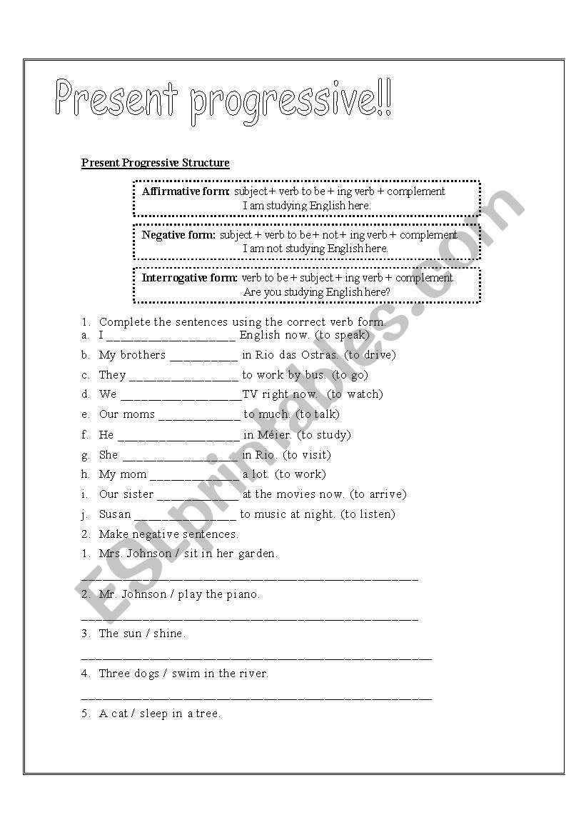 Present progressive worksheet