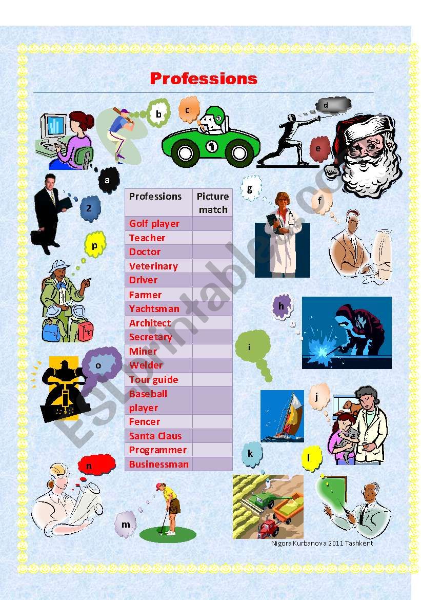 Professionals or Jobs worksheet