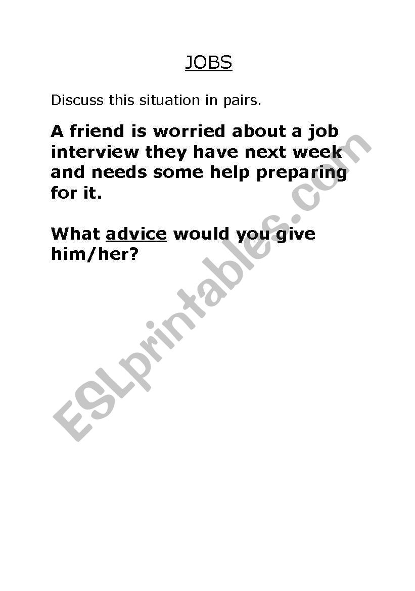 Advise on a job interview worksheet