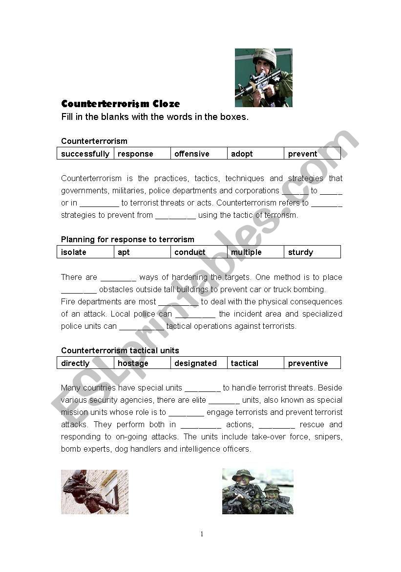 Counterterrorism Cloze worksheet