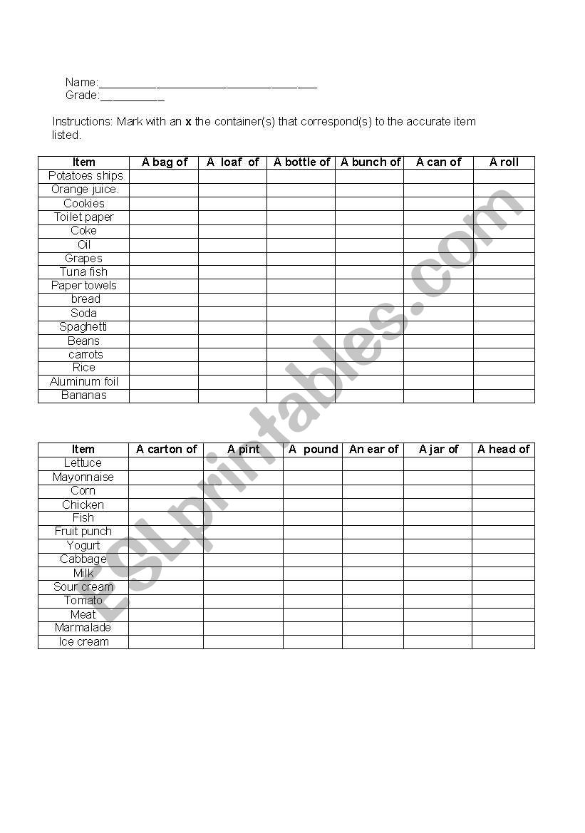 containers and measurements. countable nouns. 