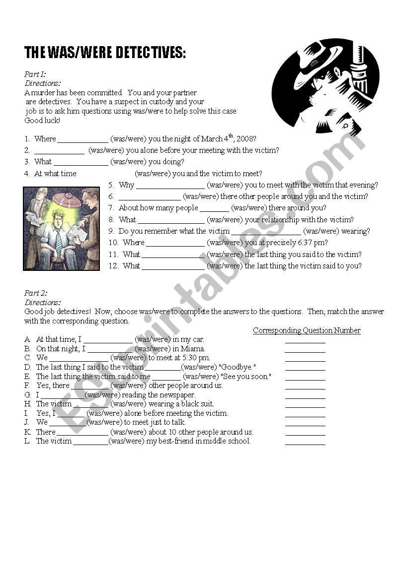 The Was/Were Detectives worksheet