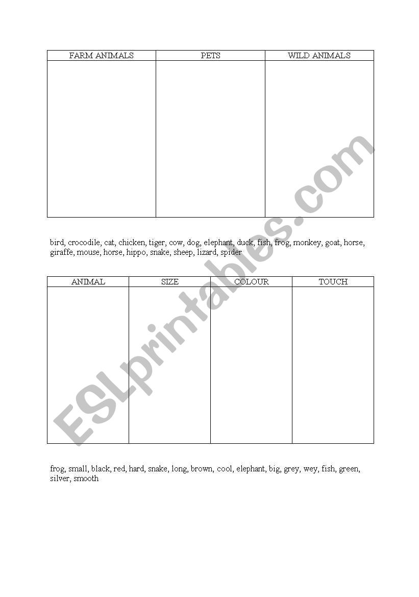 animals worksheet