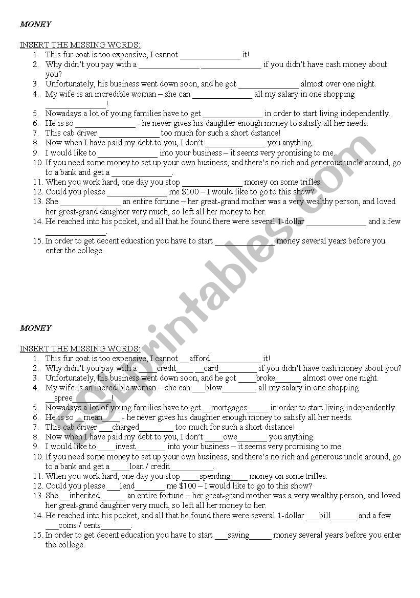 Money_Gaps worksheet