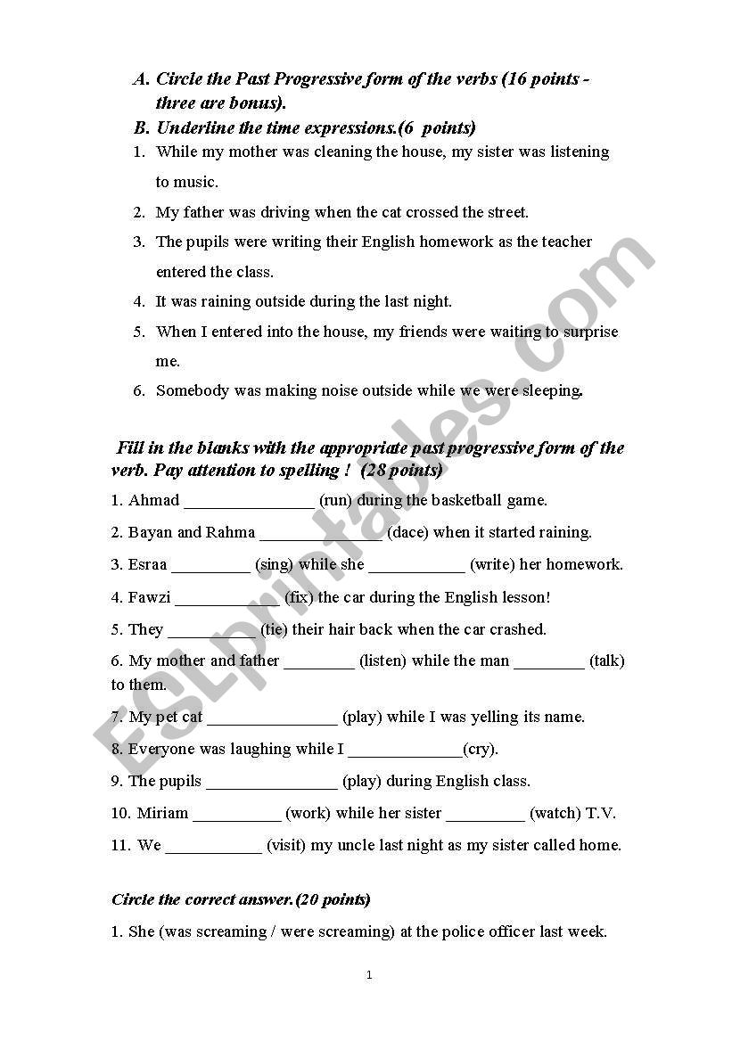 past progressive worksheet