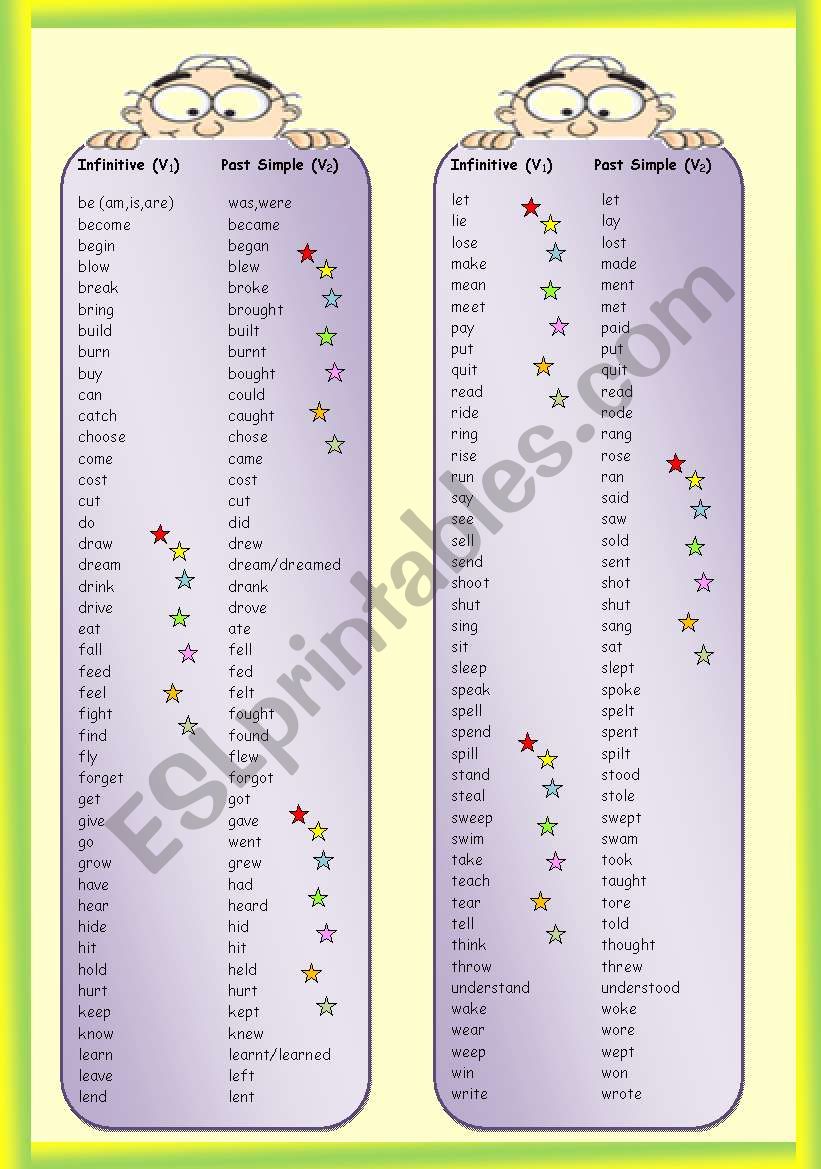 Bookmark (big) - IRREGULAR VERBS ** fully editable