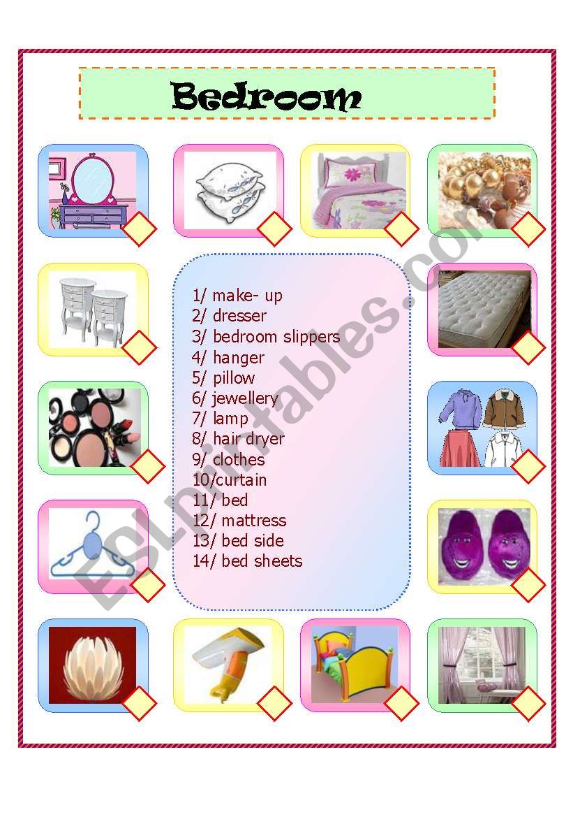 bedroom matching  worksheet