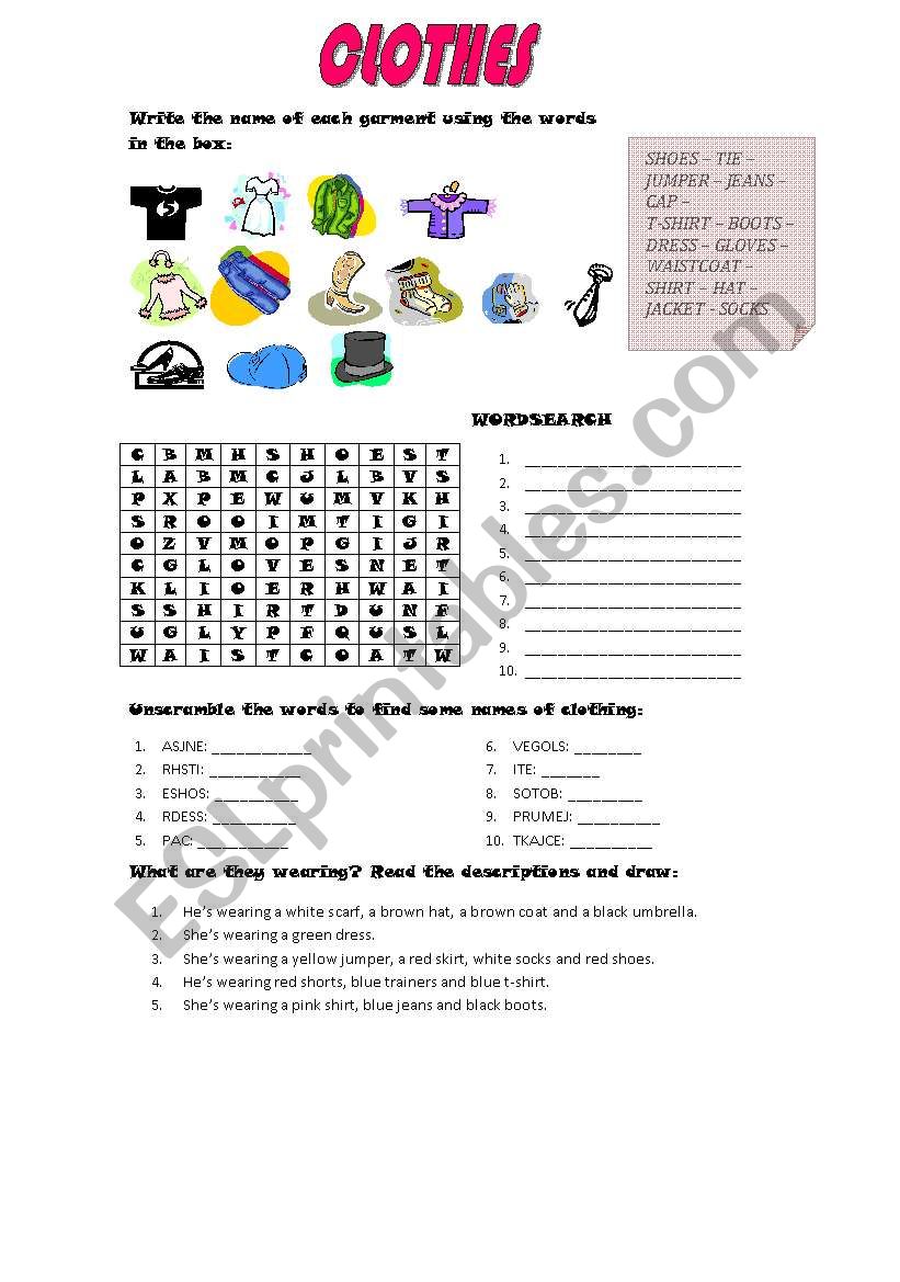 Clothes worksheet