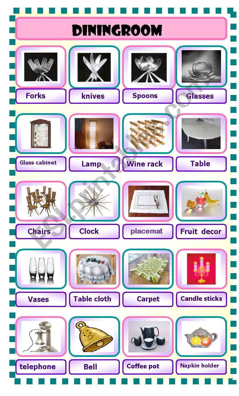 diningroom pictionary worksheet