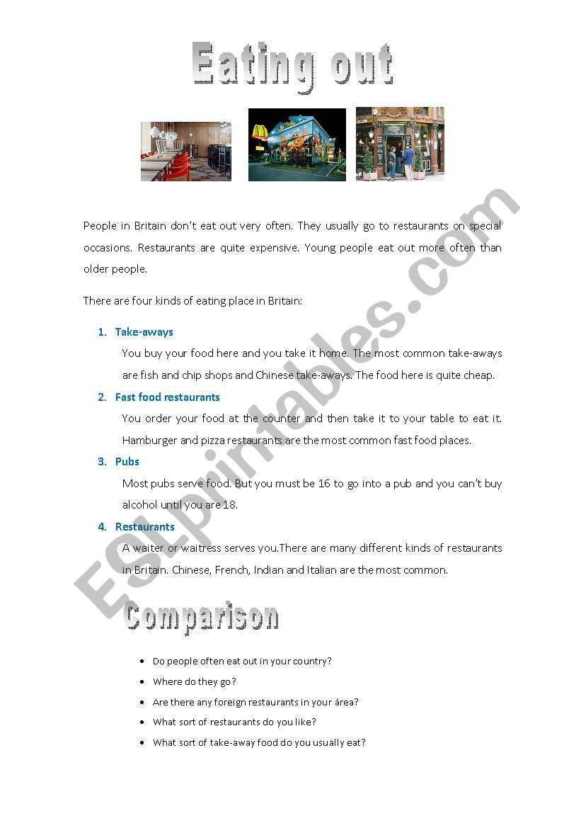 restaurants worksheet