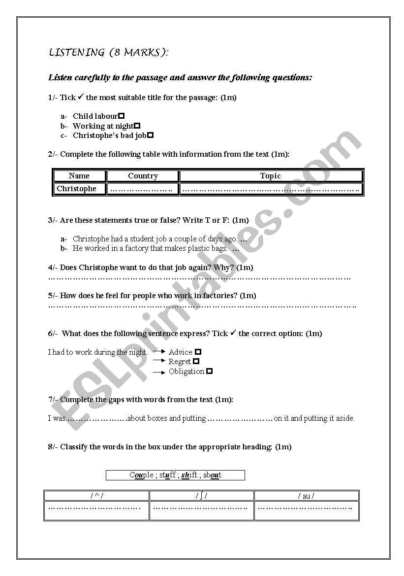 LISTENING COMPREHENSION worksheet