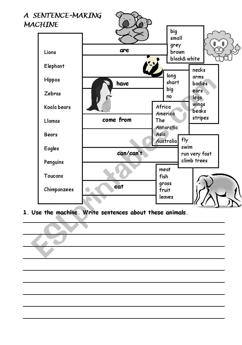 Sentence machine worksheet
