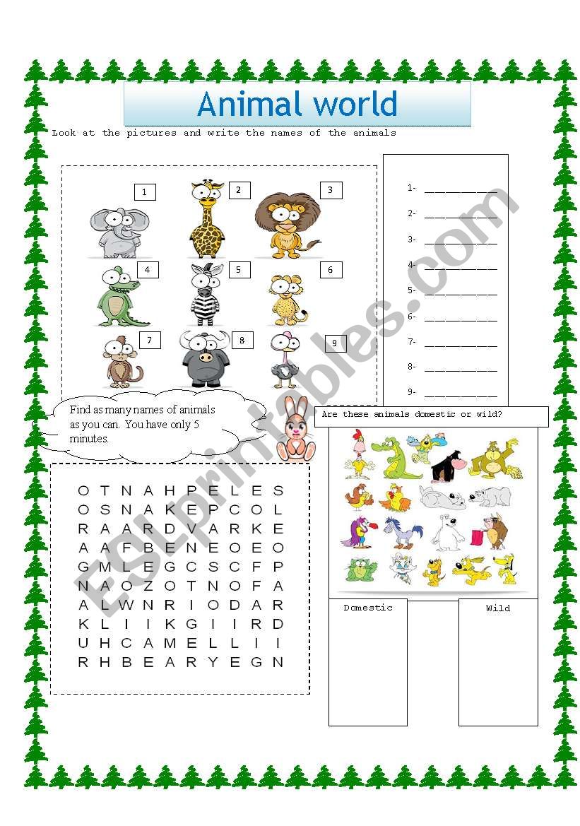 animal world worksheet