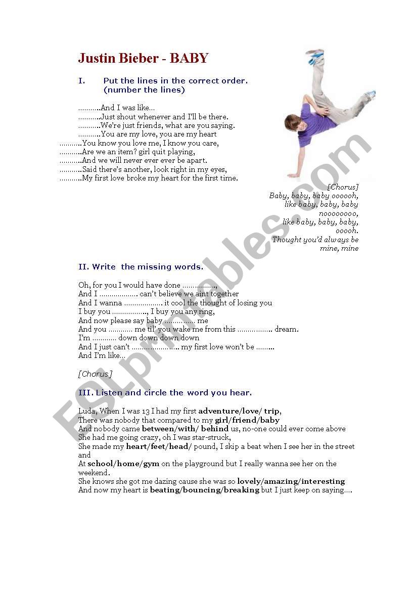 Justin Bieber- Baby worksheet